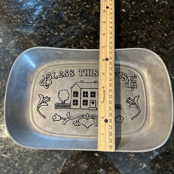 WILTON ARMETALE Bless This House Tray 11” X 7” Metal Serve ware Oven Safe EUC - Picture 3 of 5